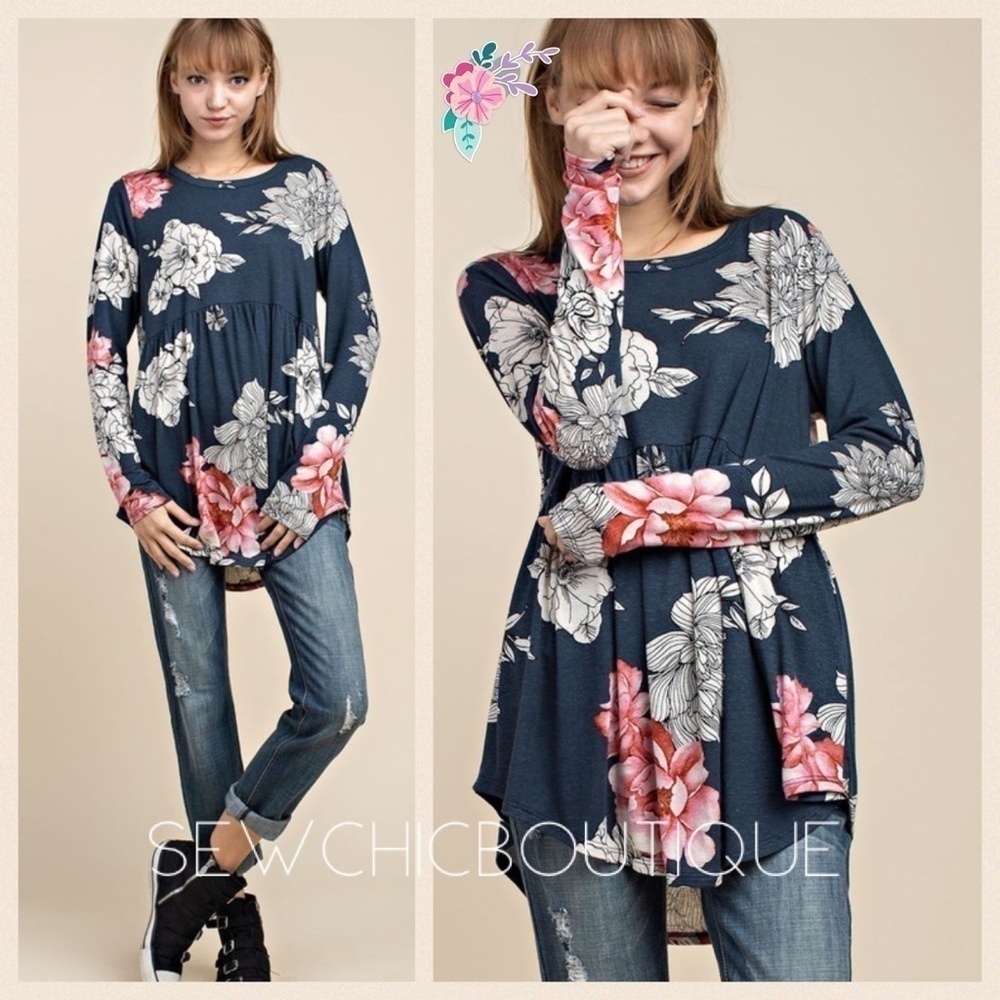 Navy Bohemian Floral Swing Tunic